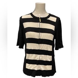 St. John Striped Black and Cream Women's Top Size:L